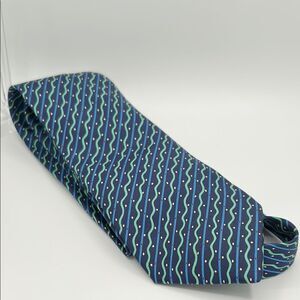 Hermes 100% Silk Blue and Green Waves tie - 5033 PA